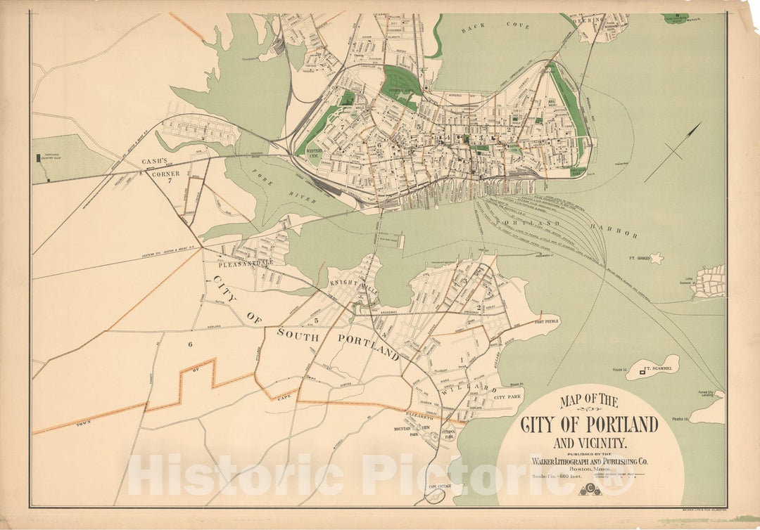 Historic Map : Portland 1910 , Northeast U.S. State & City Maps , Vintage Wall Art