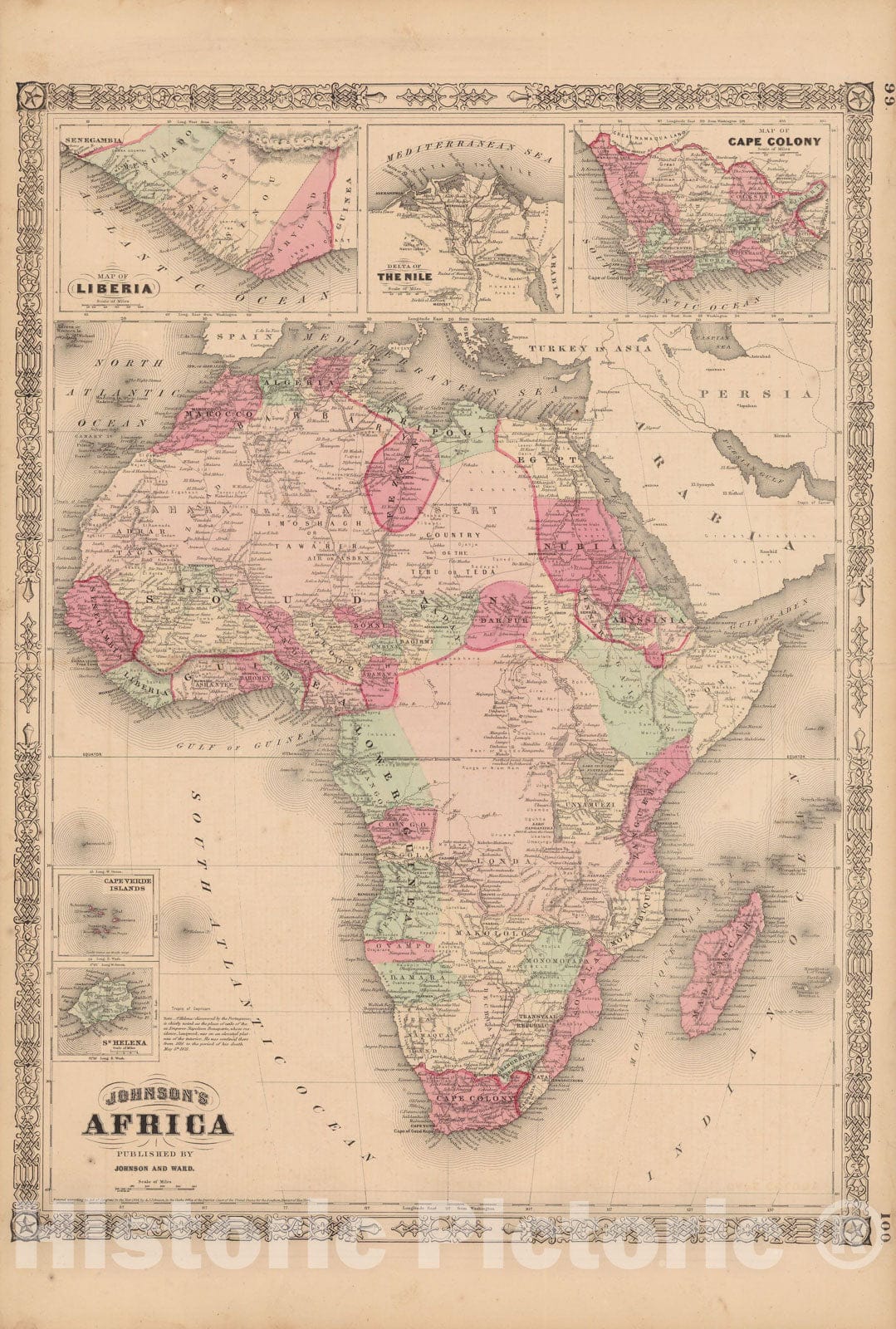 Historic Map : Africa 1865 , Johnson's Family Atlas , Vintage Wall Art