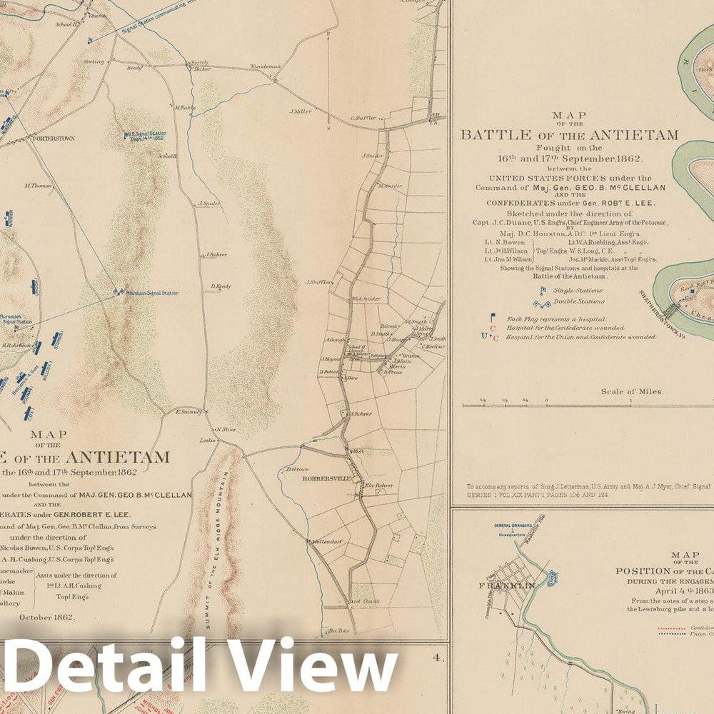 Historic Map : Civil War Atlas of the Union and Confederate Armies, Battles in MD, PA & VA 1895 , Vintage Wall Art