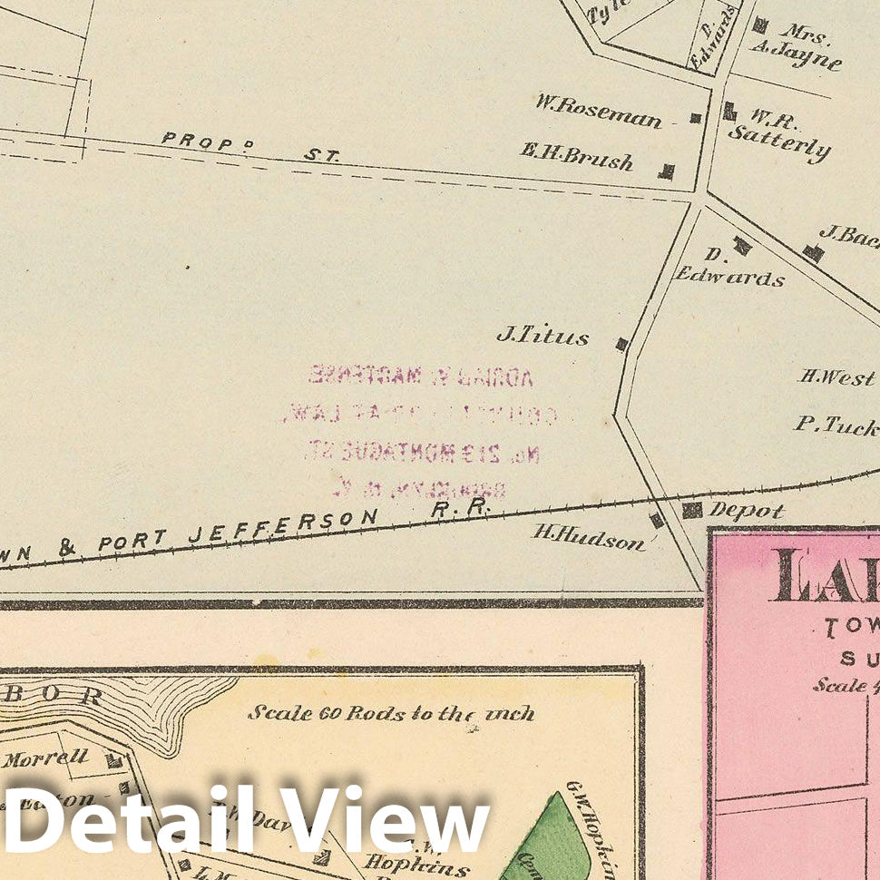 Historic Map : Atlas of Long Island, New York, Brookhaven & Islip 1873 , Vintage Wall Art