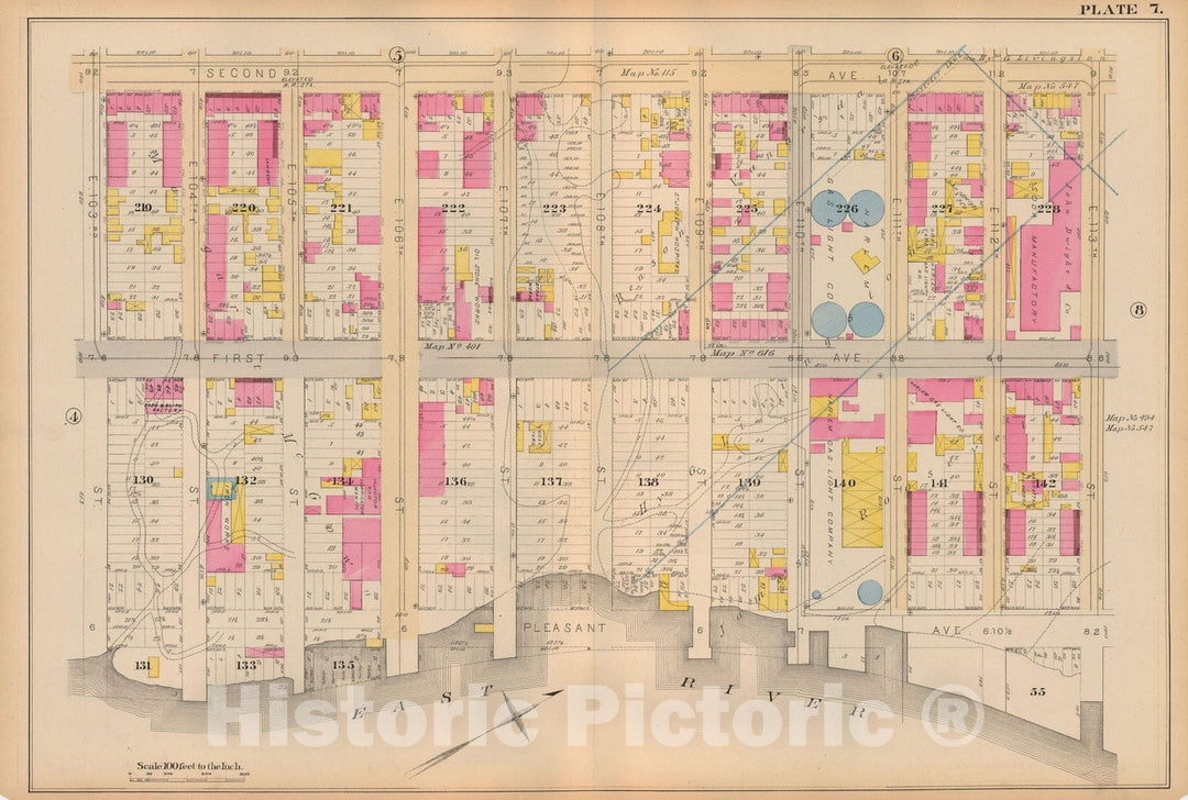 Historic Map : Atlas City of New York, Vol 2 ... 12th Ward, 2nd Ed., Manhattan 1884 Plate 007 , Vintage Wall Art