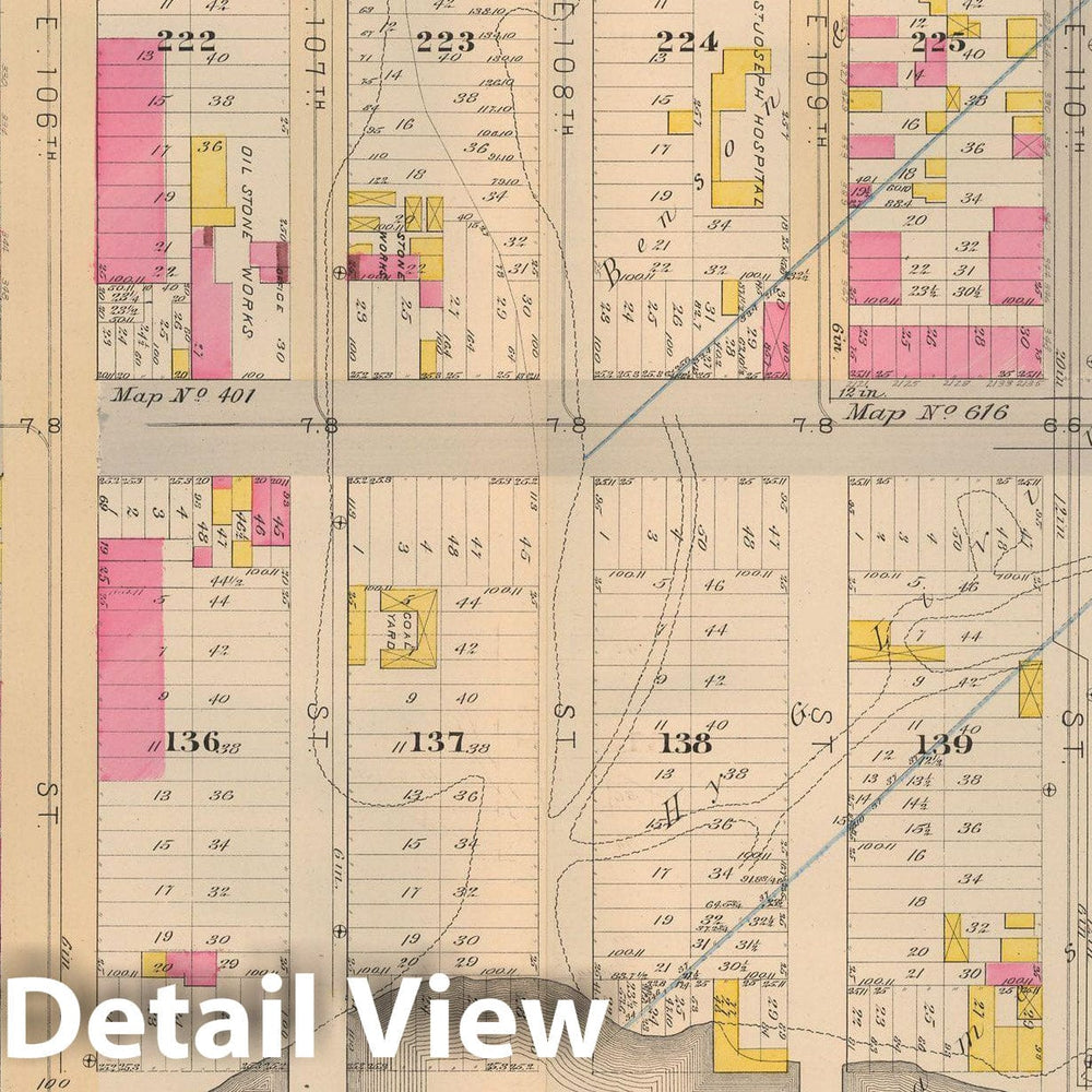 Historic Map : Atlas City of New York, Vol 2 ... 12th Ward, 2nd Ed., Manhattan 1884 Plate 007 , Vintage Wall Art