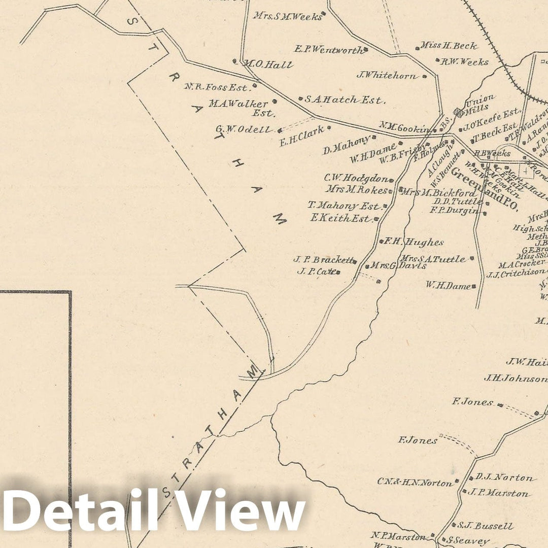 Historic Map : Greenland & Newton 1892 , Town and City Atlas State of New Hampshire , Vintage Wall Art