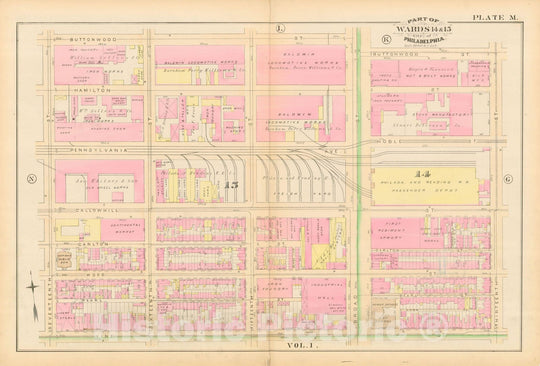 Historic Map : Atlas City of Philadelphia, Philadelphia 1886 Plate M , Vintage Wall Art