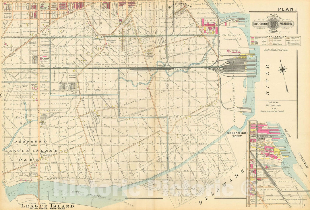 Historic Map : Baist's Property Atlas of Philadelphia, Philadelphia 1895 Plate 001 , Vintage Wall Art