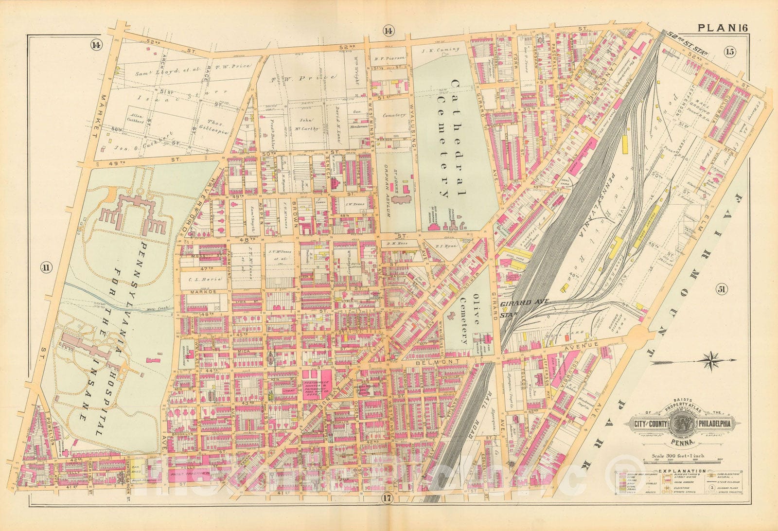 Historic Map : Baist's Property Atlas of Philadelphia, Philadelphia 1895 Plate 016 , Vintage Wall Art