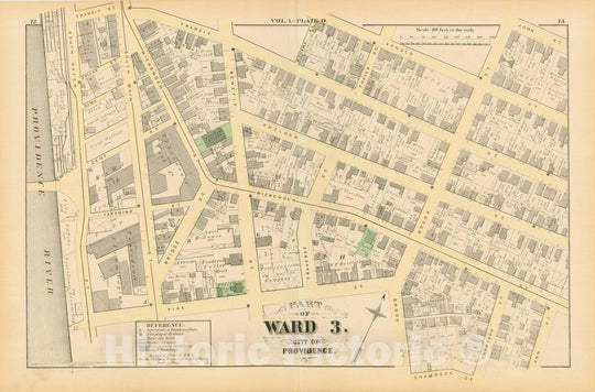 Historic Map : City Atlas of Providence Rhode Island by Wards, Volume I, Providence 1875 Plate Q , Vintage Wall Art