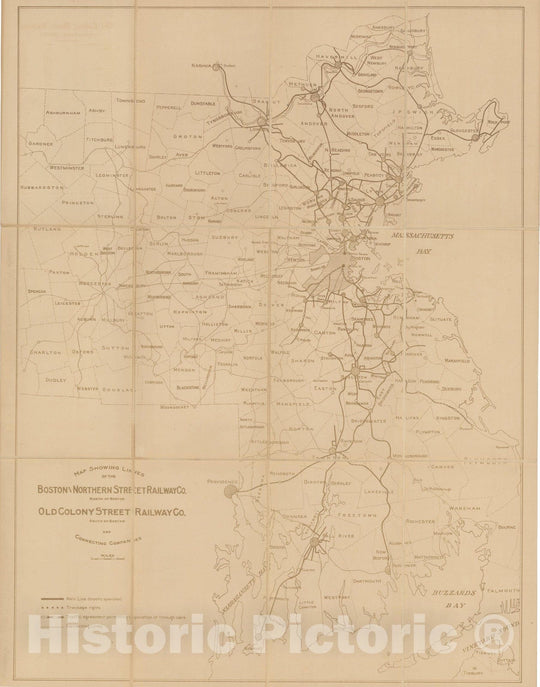 Historic Map : Boston & Northern and Old Colony Street Ry Co's 1905 Transit Railroad Catography , Vintage Wall Art