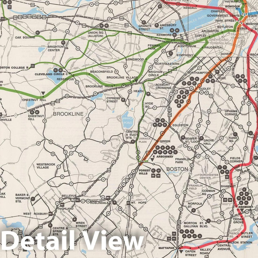 Historic Map : Greater Boston Transit Maps, MBTA System Route Map 1967 Railroad Catography , Vintage Wall Art