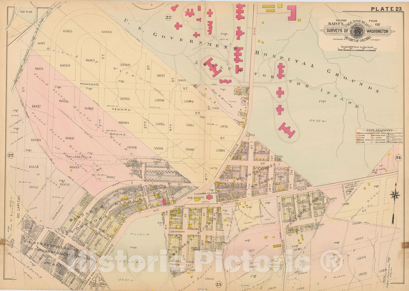 Historic Map : Atlas of Washington D.C. Volume 4 (NE, SE), Washington 1907 Plate 023 , Vintage Wall Art