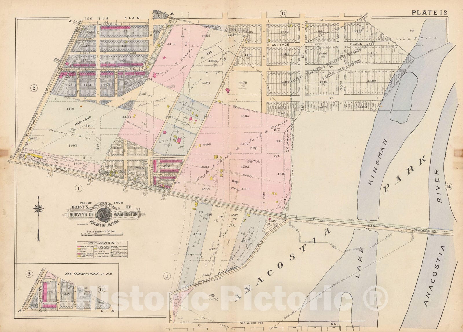 Historic Map : Atlas of Washington D.C. Volume 4 (NE, SE), Washington 1927 Plate 012 , Vintage Wall Art