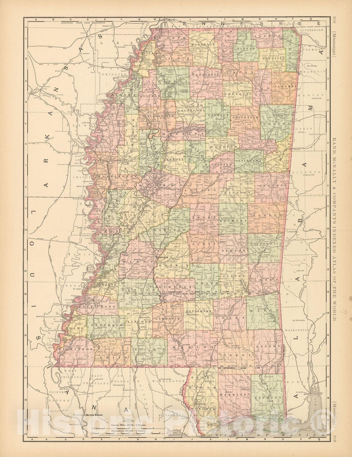 Historic Map : United States Maps, Mississippi 1894 , Vintage Wall Art