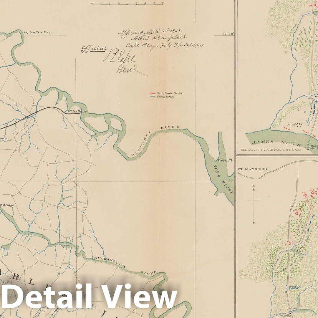 Historic Map : Civil War Atlas of the Union and Confederate Armies, Battles in Virginia 1895 , Vintage Wall Art