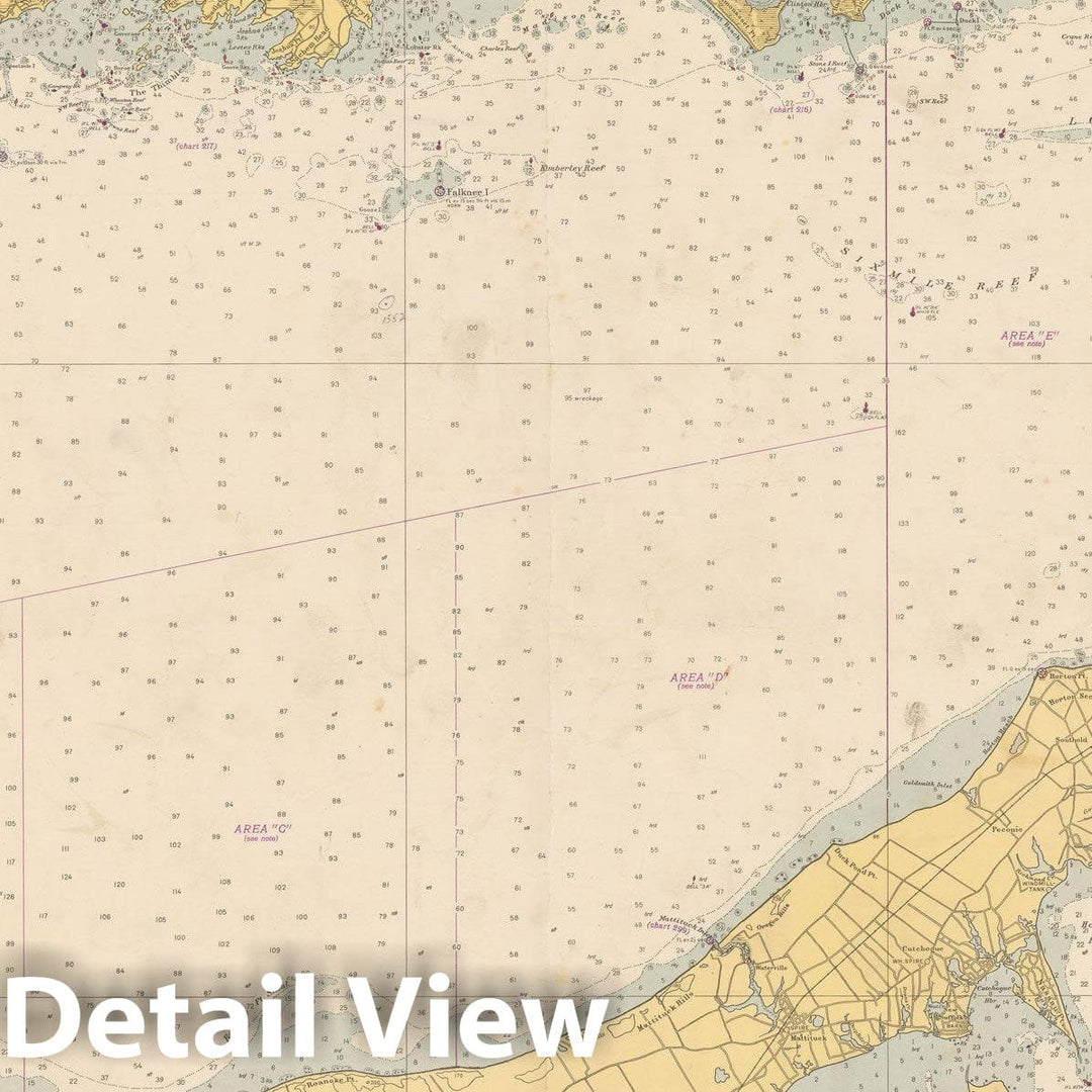 Historic Map : Coastal Charts - NY CT: Long Island Sound - Eastern Part 1950 , Vintage Wall Art