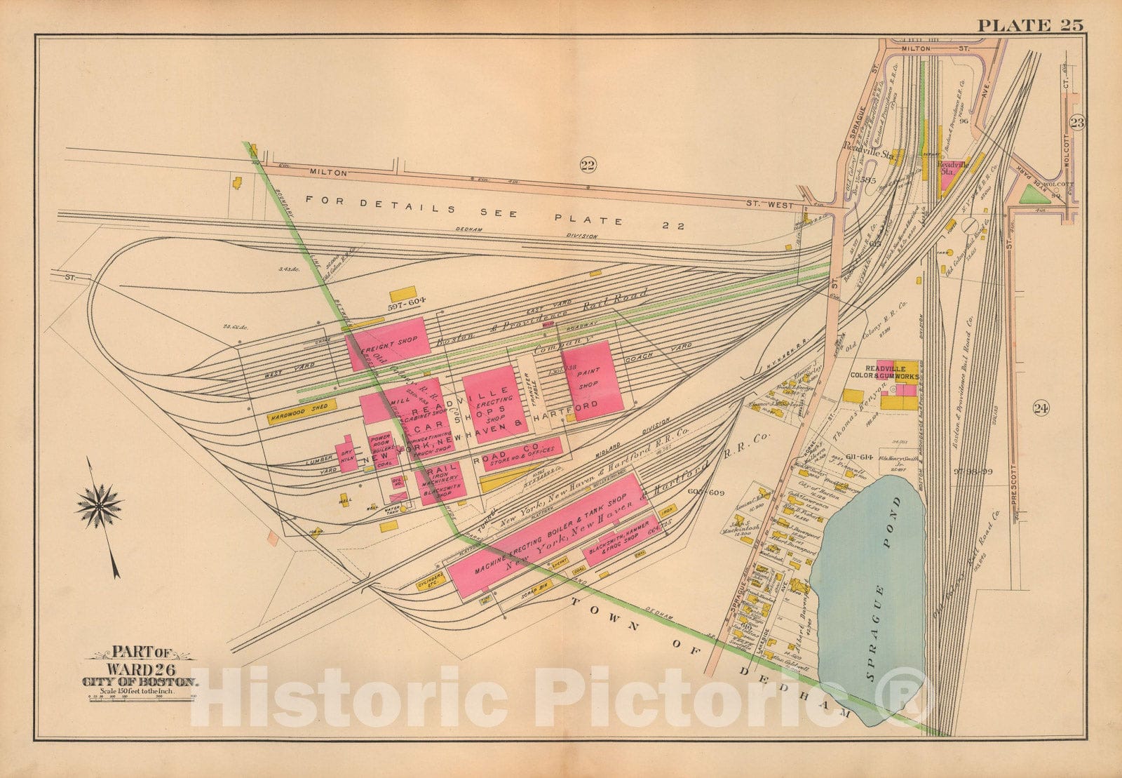 Historic Map : Atlas City of Boston Ward 26 Hyde Park, Hyde Park 1912 Plate 025 , Vintage Wall Art