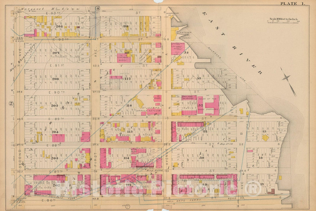 Historic Map : Atlas City of New York, Vol 2 ... 12th Ward, 2nd Ed., Manhattan 1884 Plate 001 , Vintage Wall Art