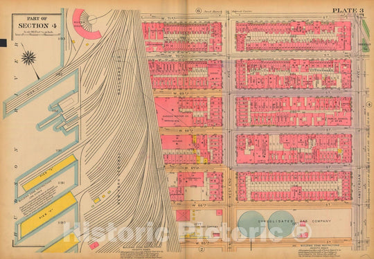 Historic Map : Atlas City of New York, Borough of Manhattan, Volume 3, 59th St to 110th St, Manhattan 1921 Plate 003 , Vintage Wall Art