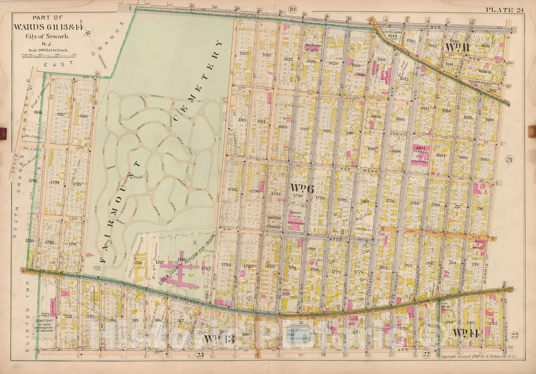 Historic Map : Atlas City of Newark, Newark 1901 Plate 024 , Vintage Wall Art