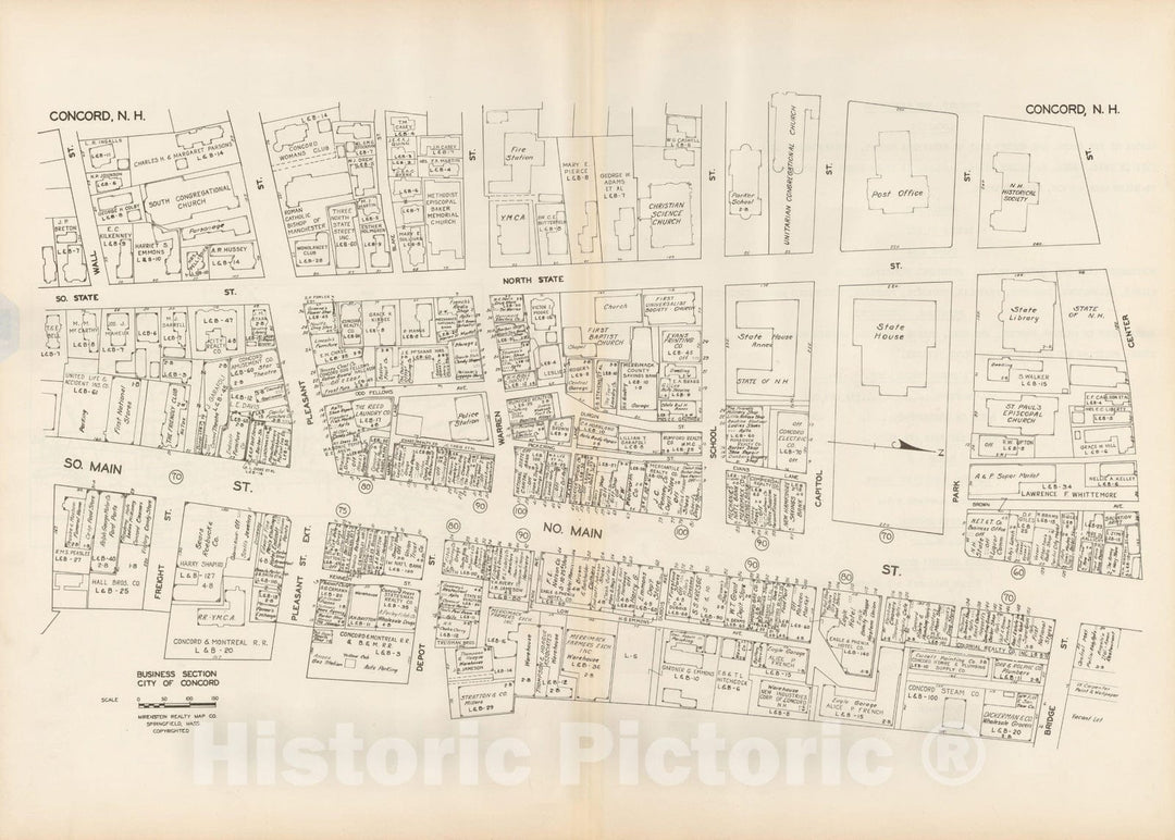 Historic Map : New England States Ed., Concord 1946 , Nirenstein's National Preferred Real Estate Locations of Business Properties , Vintage Wall Art