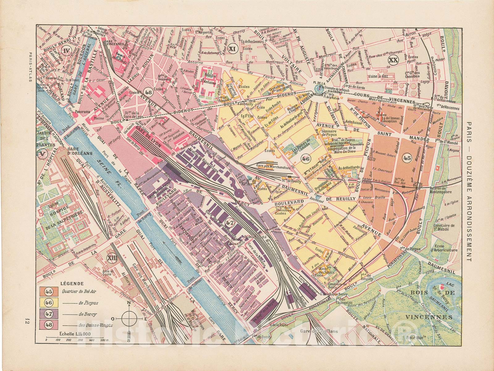 Historic Map : Europe, Paris 1900 12th Arrondissement , Vintage Wall Art