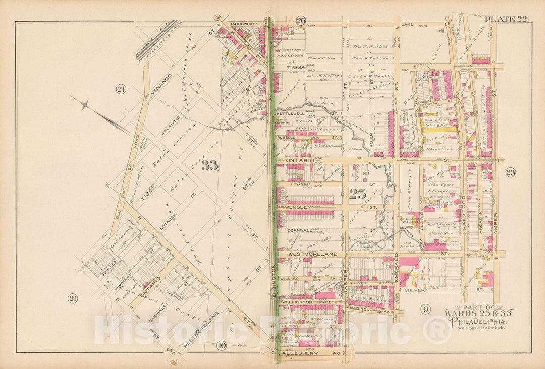 Historic Map : Atlas City of Philadelphia Volume 9 25th and 33rd Wards, Philadelphia 1891 Plate 022 , Vintage Wall Art