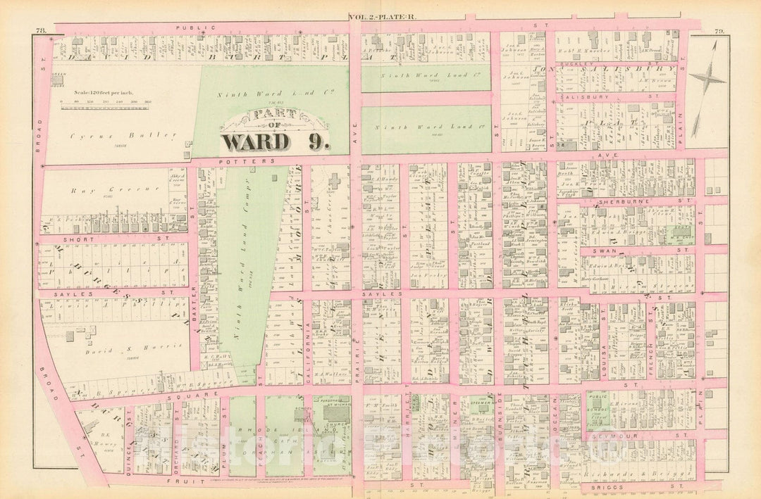 Historic Map : City Atlas of Providence Rhode Island by Wards, Volume II, Providence 1875 Plate R , Vintage Wall Art