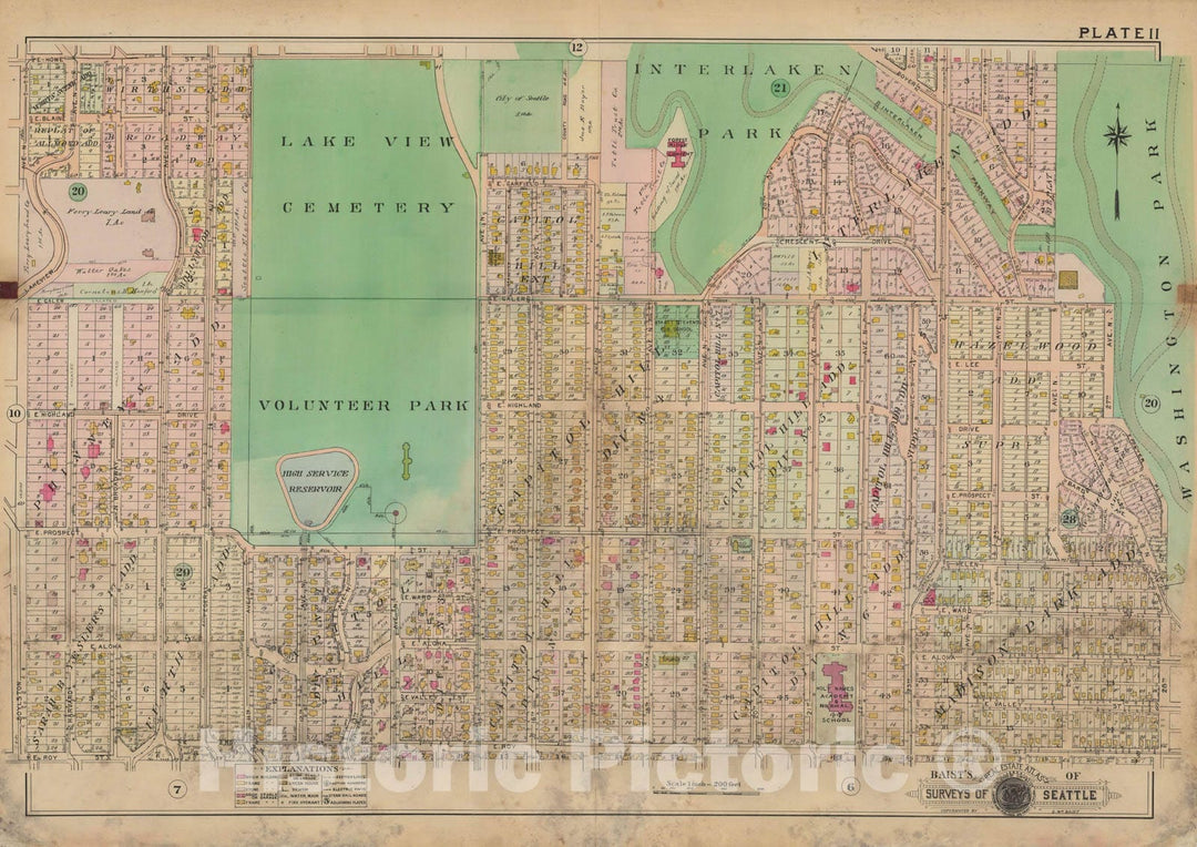 Historic Map : Real Estate Atlas of Surveys of Seattle, Seattle 1912 Plate 011 , Vintage Wall Art