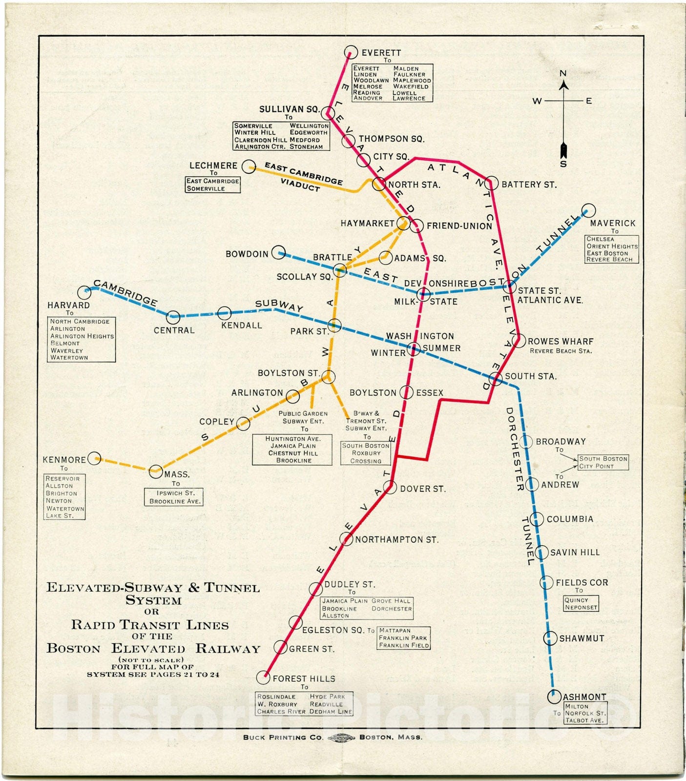 Historic Map : Greater Boston Transit Maps, Elevated, Tunnel and Rapid Transit Lines 1928 Railroad Catography , Vintage Wall Art