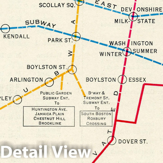 Historic Map : Greater Boston Transit Maps, Elevated, Tunnel and Rapid Transit Lines 1928 Railroad Catography , Vintage Wall Art