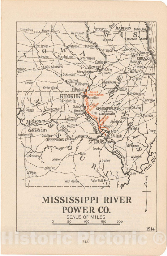 Historic Map : Mississippi River Power Company 1914 , North American Electric Power and Traction Companies , Vintage Wall Art