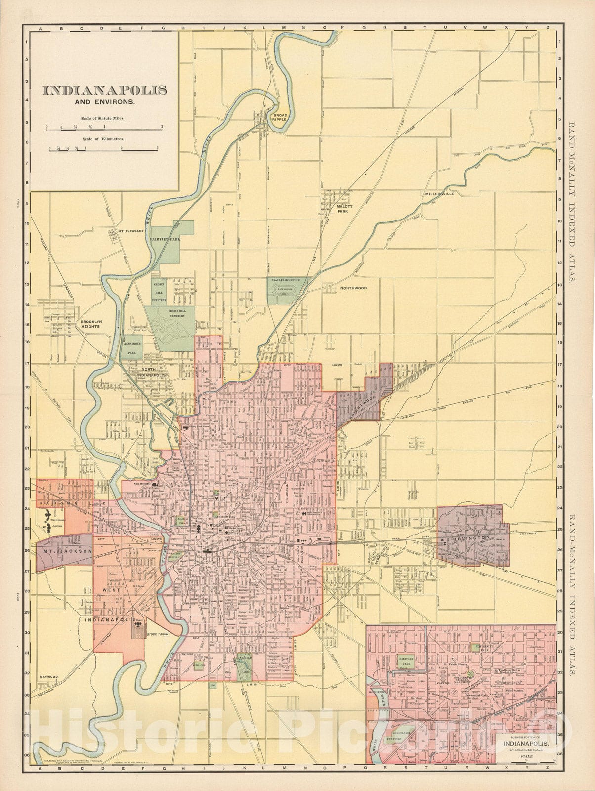 Historic Map : Indianapolis 1902 , Rand McNally Business Atlas , Vintage Wall Art