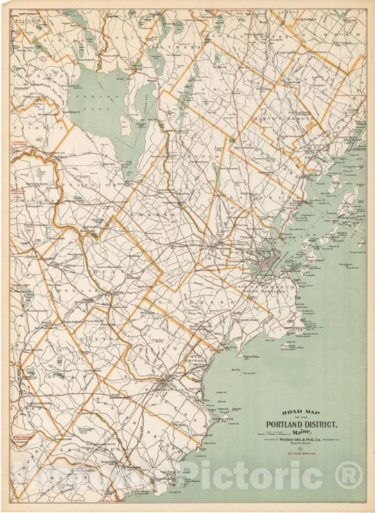 Historic Map : Road Map of The Portland District 1910 , Northeast U.S. State & City Maps , Vintage Wall Art