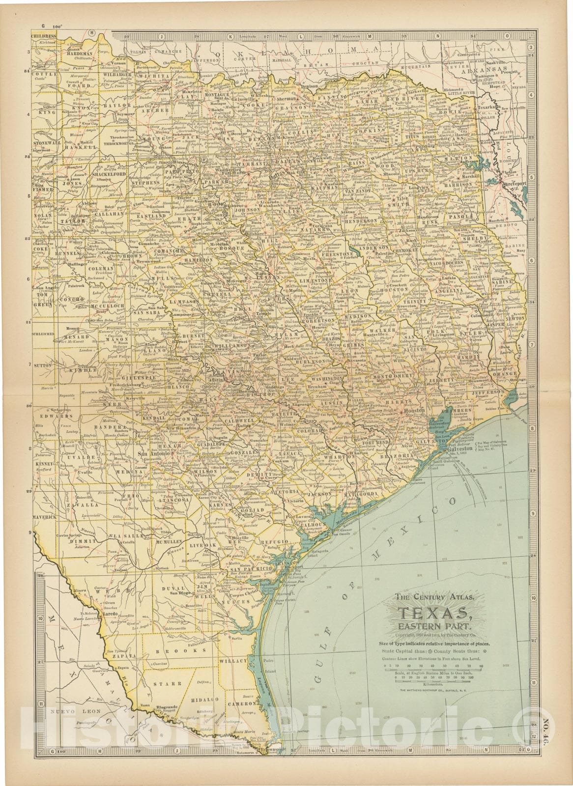 Historic Map : Texas 1914 , Century Atlas of the World, Vintage Wall Art