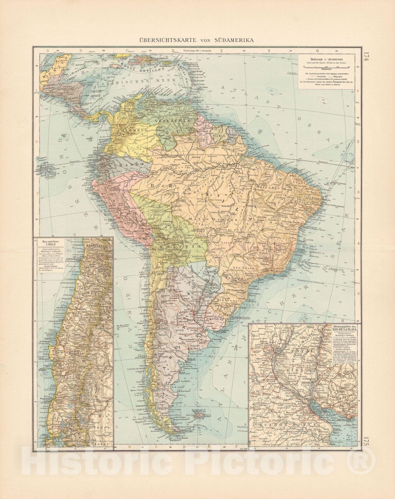 Historic Map : South America 1899 , Andrees Allgemeiner Handatlas , v2, Vintage Wall Art