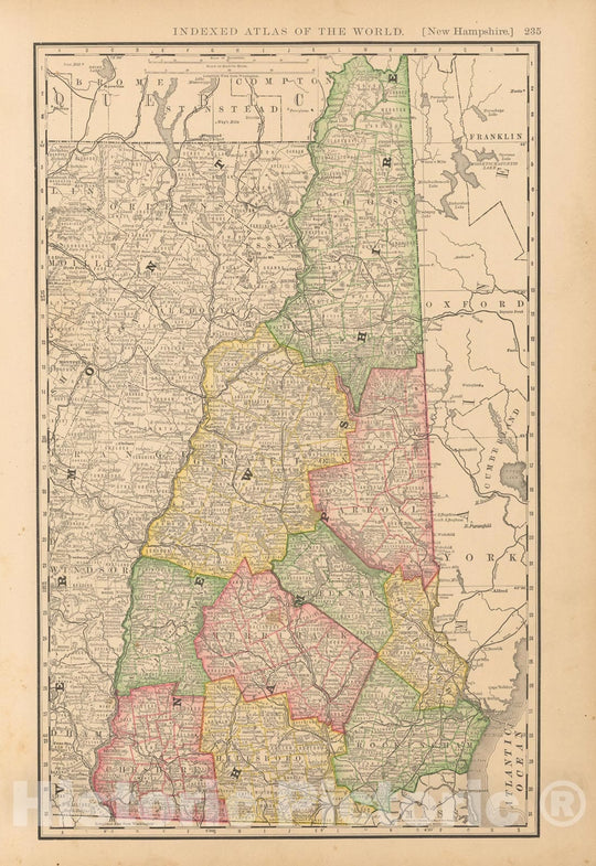 Historic Map : United States Maps, New Hampshire 1894 , Vintage Wall Art