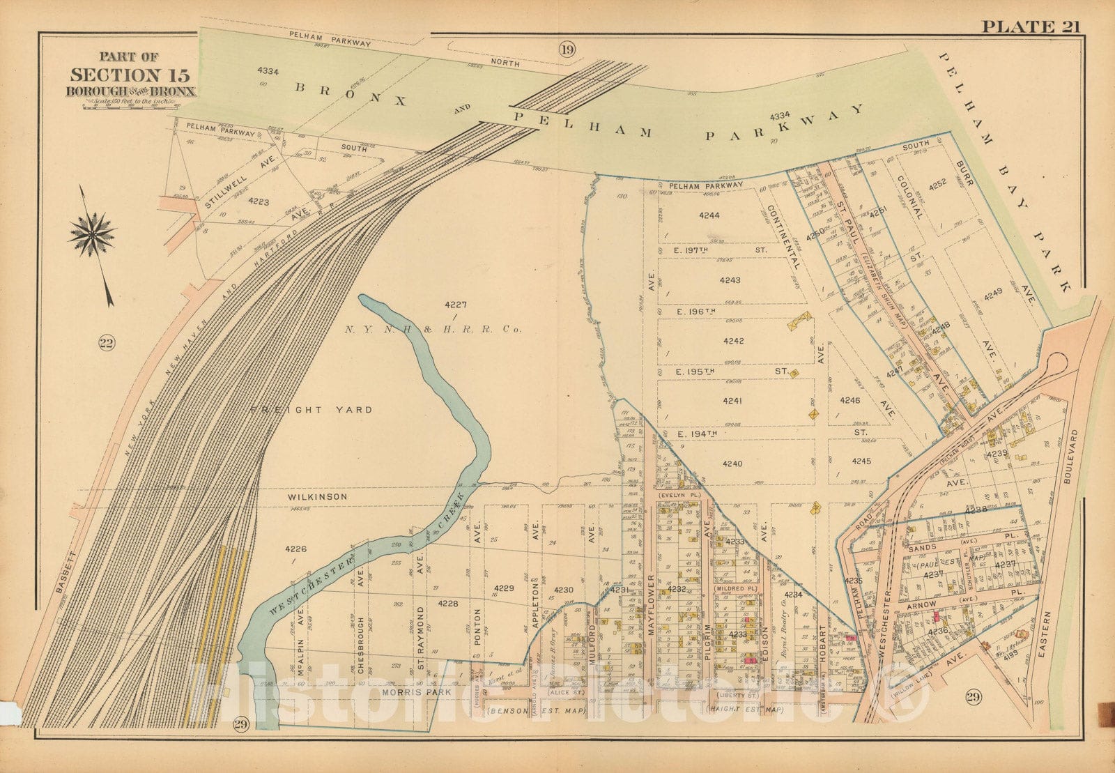 Historic Map : Atlas City of NY, Borough of The Bronx, Annexed District, The Bronx 1913 Plate 021 , Vintage Wall Art