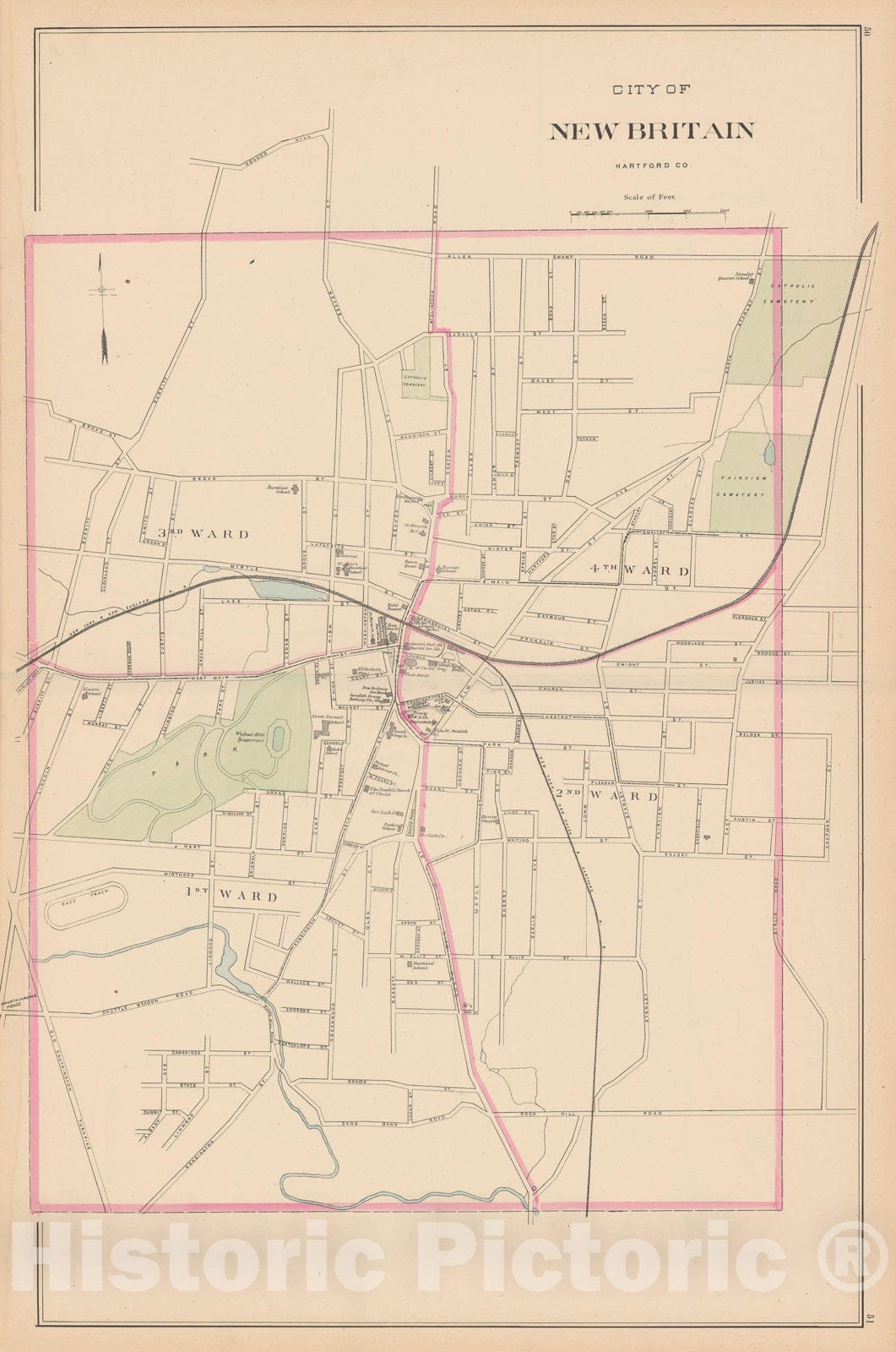 Historic Map : New Britain 1893 , Town and City Atlas State of Connecticut , Vintage Wall Art