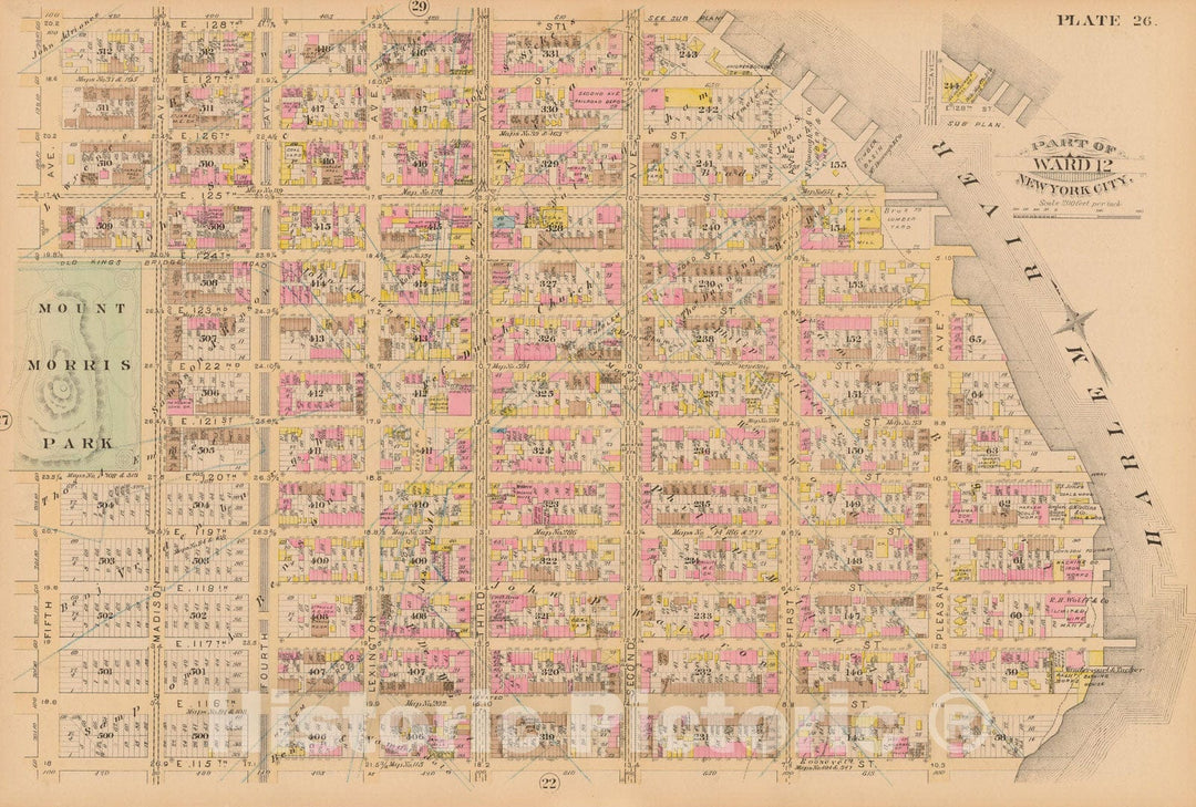 Historic Map : Manhattan & New York City 1885 Plate 026 , Robinson's Atlas City of New York , Vintage Wall Art