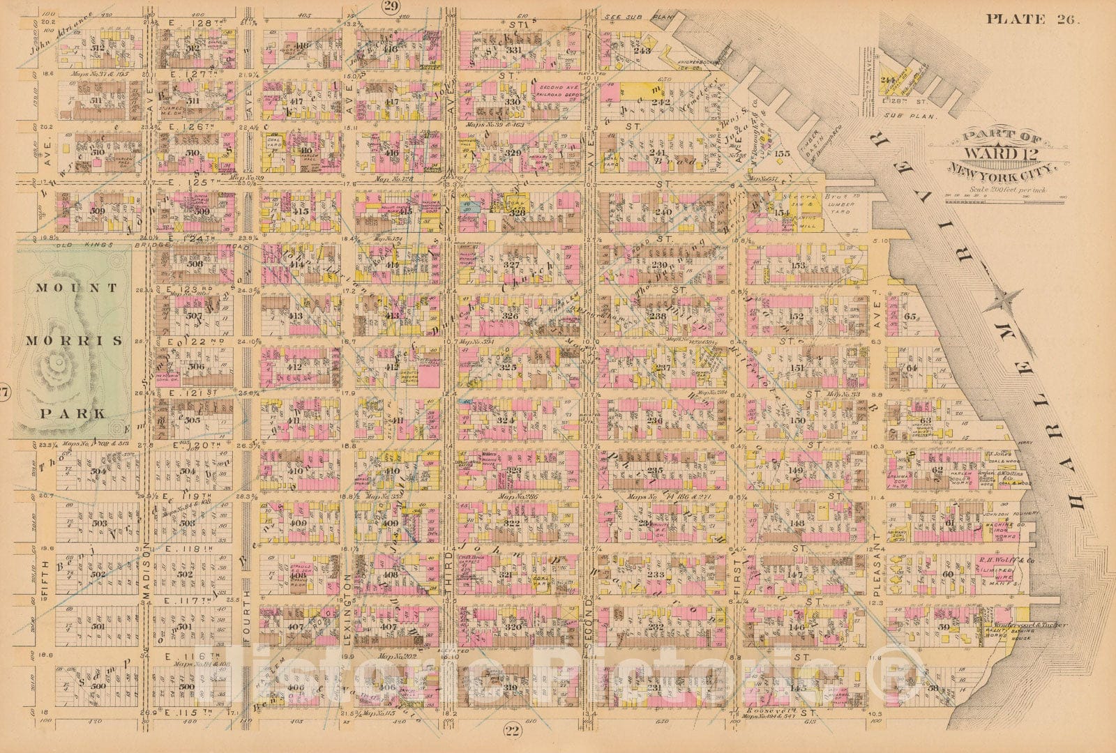 Historic Map : Manhattan & New York City 1885 Plate 026 , Robinson's Atlas City of New York , Vintage Wall Art