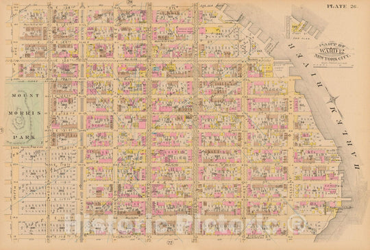 Historic Map : Manhattan & New York City 1885 Plate 026 , Robinson's Atlas City of New York , Vintage Wall Art