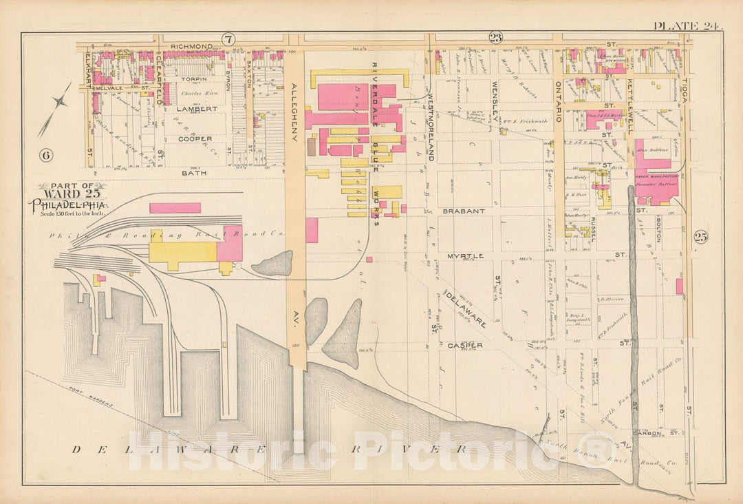 Historic Map : Atlas City of Philadelphia Volume 9 25th and 33rd Wards, Philadelphia 1891 Plate 024 , Vintage Wall Art