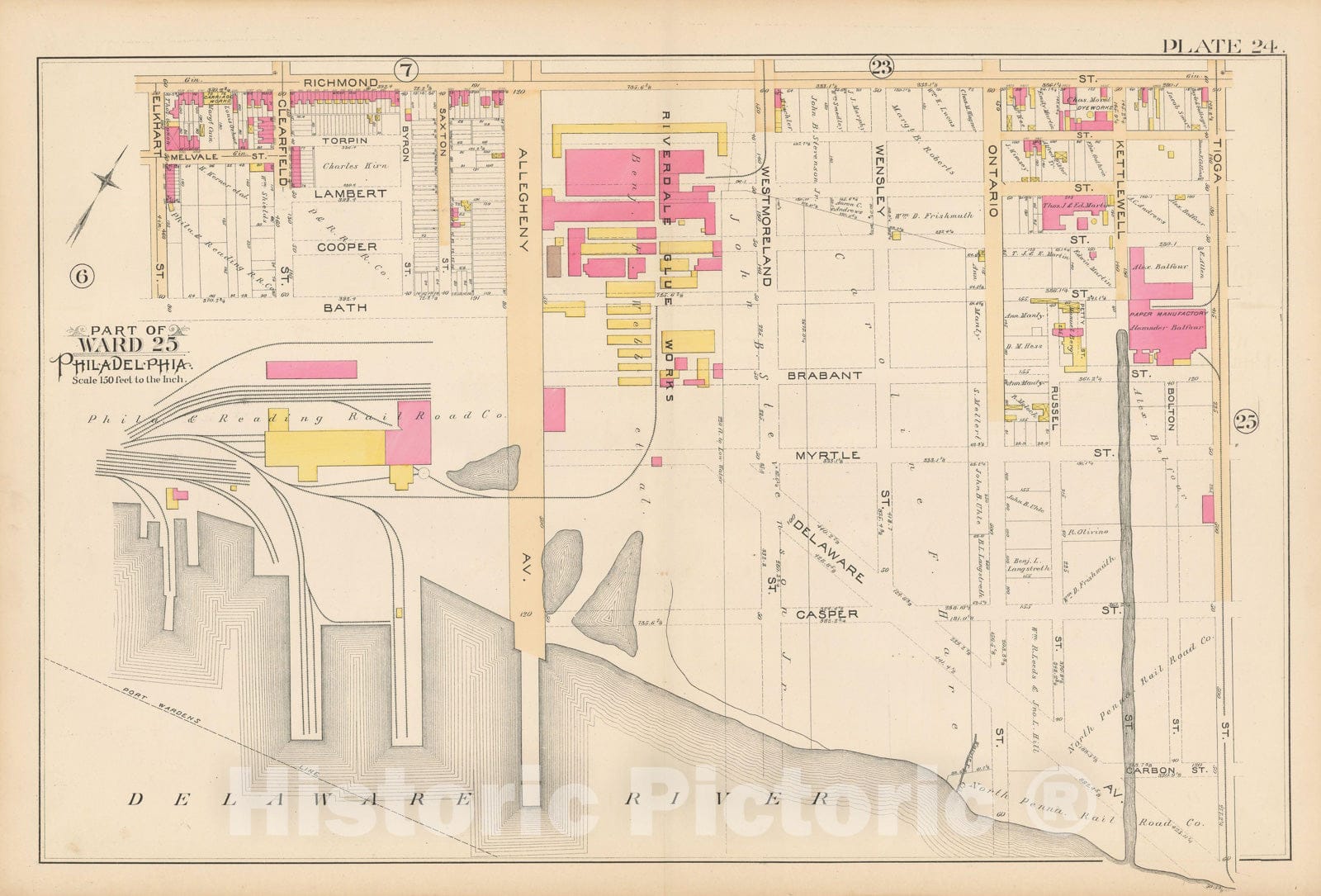 Historic Map : Atlas City of Philadelphia Volume 9 25th and 33rd Wards, Philadelphia 1891 Plate 024 , Vintage Wall Art