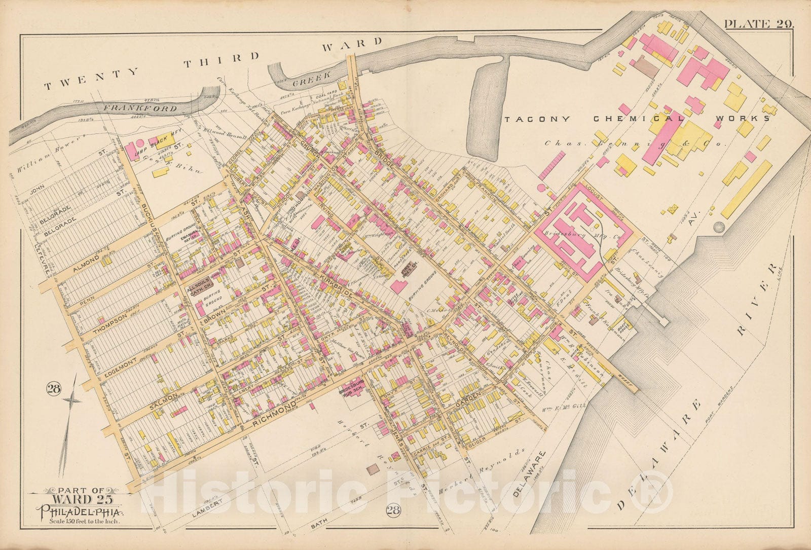 Historic Map : Atlas City of Philadelphia Volume 9 25th and 33rd Wards, Philadelphia 1891 Plate 029 , Vintage Wall Art