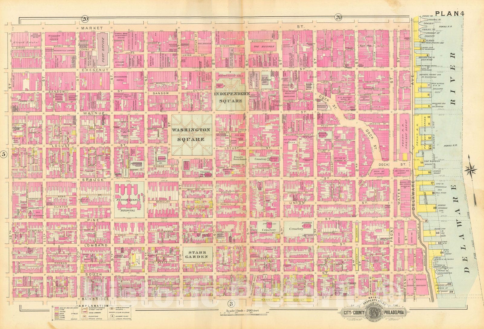 Historic Map : Baist's Property Atlas of Philadelphia, Philadelphia 1895 Plate 004 , Vintage Wall Art