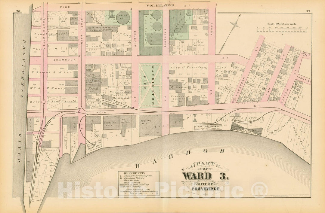 Historic Map : City Atlas of Providence Rhode Island by Wards, Volume I, Providence 1875 Plate R , Vintage Wall Art