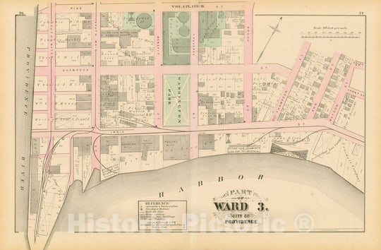 Historic Map : City Atlas of Providence Rhode Island by Wards, Volume I, Providence 1875 Plate R , Vintage Wall Art