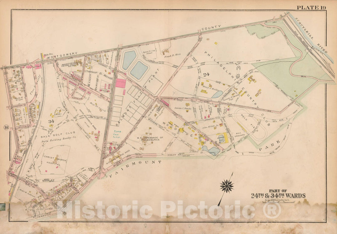 Historic Map : Atlas City of Philadelphia Wards 24,27,34,40,44&46 West Philadelphia, West Philadelphia 1927 Plate 019 , Vintage Wall Art