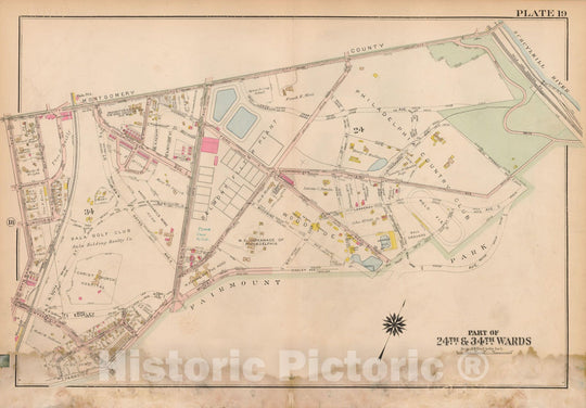 Historic Map : Atlas City of Philadelphia Wards 24,27,34,40,44&46 West Philadelphia, West Philadelphia 1927 Plate 019 , Vintage Wall Art