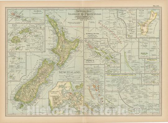 Historic Map : New Zealand & Oceania & Fiji & Solomon Islands 1914 , Century Atlas of the World, Vintage Wall Art