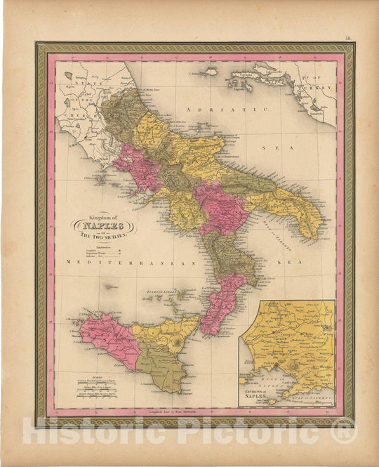 Historic Map : Southern Italy 1847 , A New Universal Atlas of the World , Vintage Wall Art